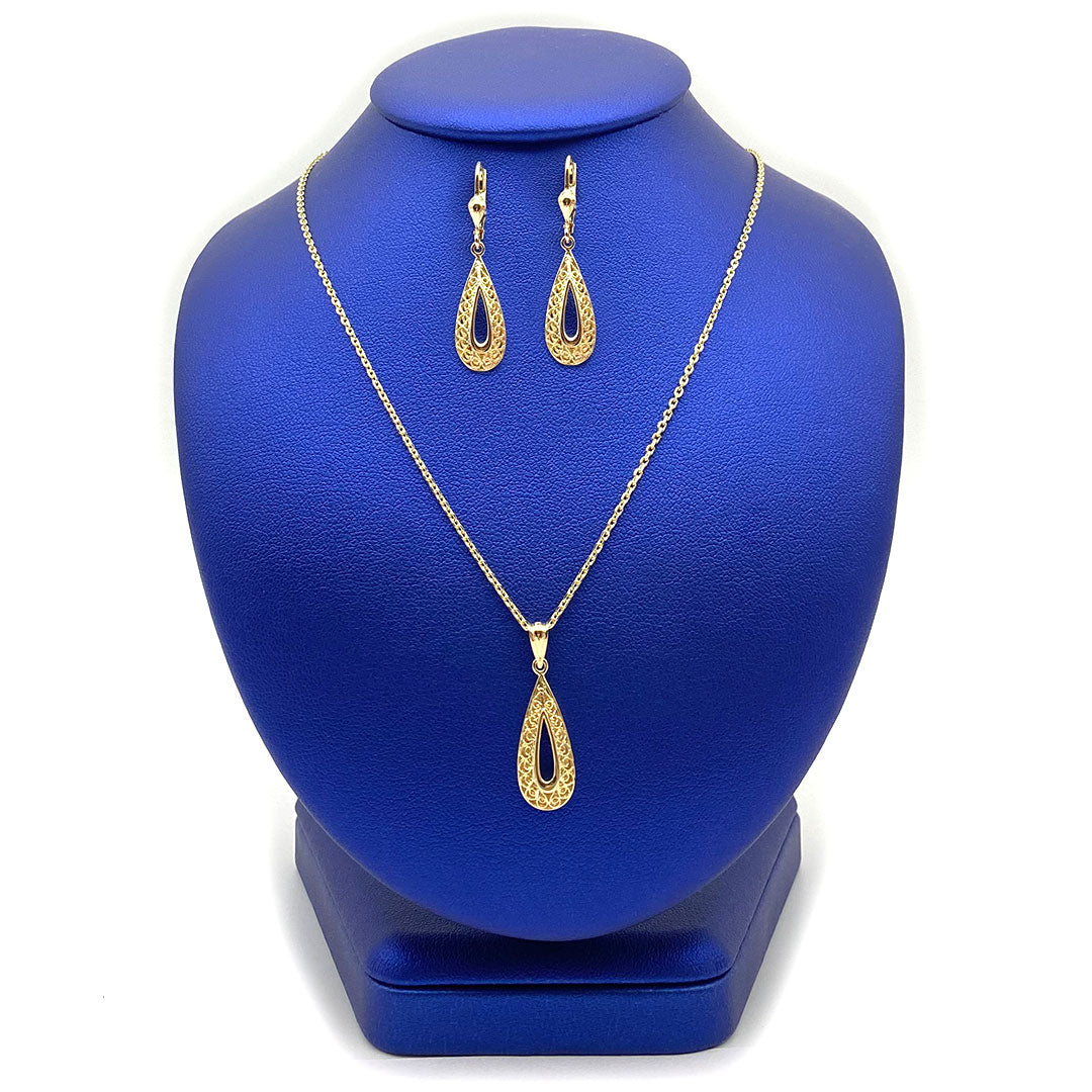 14k Filigree Teardrop Earrings & Necklace Set